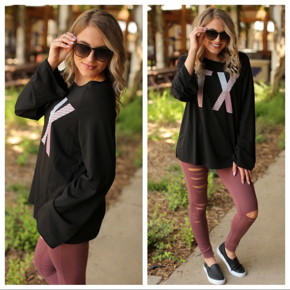 LAST ONE✨Black TX Graphic Soft Knit Raw Edge Tunic - Picture 4 of 4